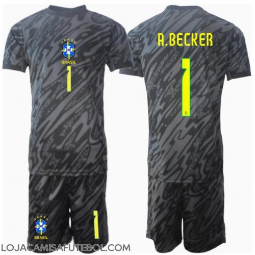 Camisa de Futebol Brasil Alisson Becker #1 Goleiro Equipamento Secundário Infantil Copa America 2024 Manga Curta (+ Calças curtas)